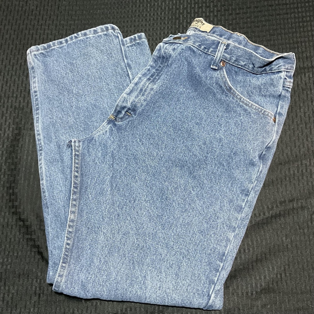 Wrangler Authentics Jeans Mens tag37x29 Blue Straight Leg Stone Wash Denim Pants